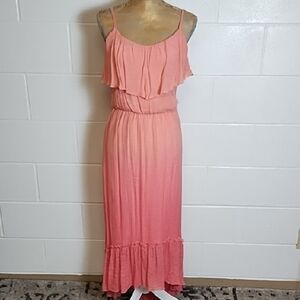 Gauzy Peach Ombre Tired Ruffle Maxi Sun Dress for Effortless Elegance Lined